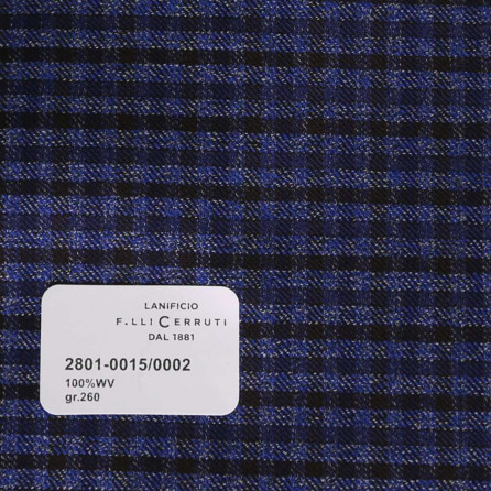 2801-0015/0002 Cerruti Lanificio - Vải Suit 100% Wool - Đen Xanh Dương Caro Đen